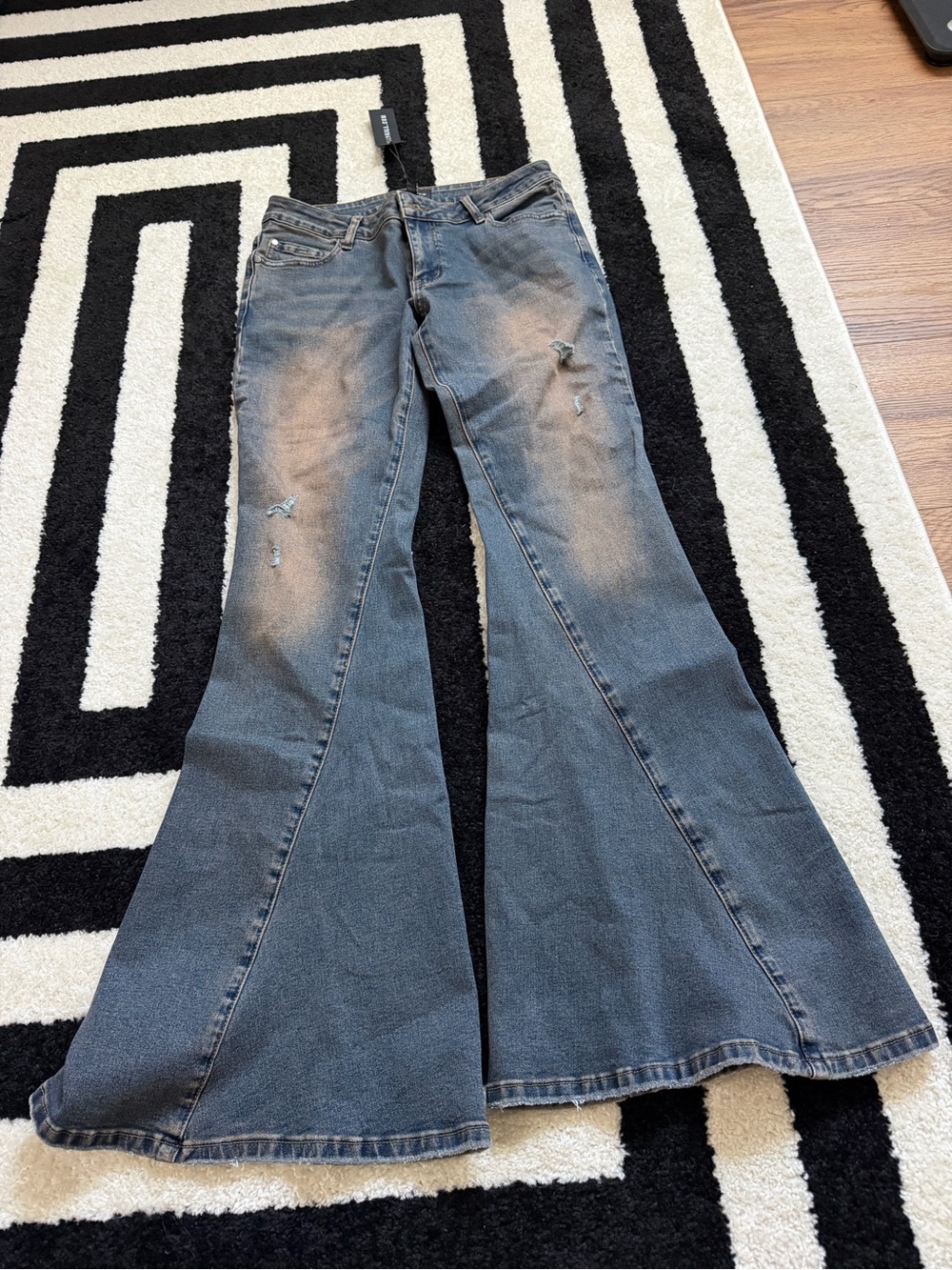 Women's Distressed Flare Jeans - Faded Blue